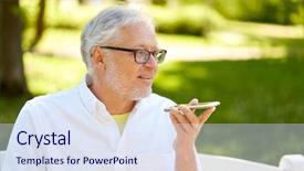  Presentation with old people - Beautiful presentation design featuring old man using voice command backdrop and a sky blue colored foreground