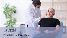  Presentation with old young - Slide set with old-man-visiting-young-doctor background and a light blue colored foreground