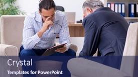  Presentation with old young - Audience pleasing presentation theme consisting of old man visiting young male doctor psychologist backdrop and a navy blue colored foreground