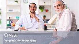  Presentation with cardiologist - Audience pleasing PPT theme consisting of old-man-visiting-young-male backdrop and a gray colored foreground