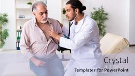  Presentation with cardiologist - Presentation design with old-man-visiting-young-male background and a light blue colored foreground