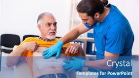  Presentation with old man - Presentation design consisting of old-man-visiting-young-male background and a ocean colored foreground