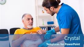  Presentation with old young - Beautiful PPT theme featuring old-man-visiting-young-male backdrop and a ocean colored foreground