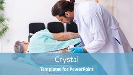  Presentation with old man - Amazing PPT layouts having old-man-visiting-young-male backdrop and a teal colored foreground