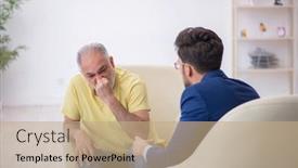  Presentation with old young - Theme enhanced with old-man-visiting-young-male background and a coral colored foreground