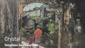  Presentation with old man - Colorful PPT theme enhanced with old-man-walking backdrop and a dark gray colored foreground