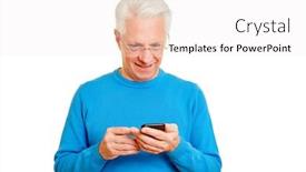  Presentation with text message - Amazing PPT layouts having old man with smartphone is reading a text message backdrop and a white colored foreground