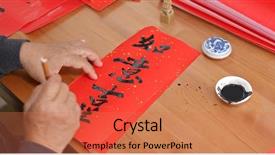  Presentation with calligraphy - PPT theme enhanced with old man writing chinese calligraphy background and a coral colored foreground