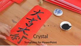  Presentation with chinese calligraphy - Beautiful theme featuring old man writing chinese calligraphy backdrop and a coral colored foreground