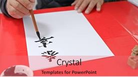  Presentation with chinese new year lunar - Slides enhanced with old man writing chinese calligraphy background and a coral colored foreground
