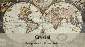  Presentation with old map - Audience pleasing PPT theme consisting of old map of world hemispheres backdrop and a mint green colored foreground