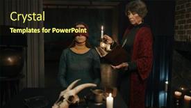  Presentation with fortune teller - PPT theme with old-mature-gypsy-fortune-teller background and a wine colored foreground