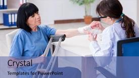  Presentation with incident - Theme consisting of old mature woman after incident background and a  colored foreground