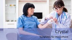  Presentation with incident - Audience pleasing theme consisting of old mature woman after incident backdrop and a light blue colored foreground