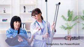  Presentation with incident - Audience pleasing slide deck consisting of old mature woman after incident backdrop and a  colored foreground