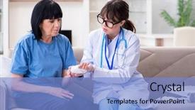  Presentation with incident - Slide deck featuring old mature woman after incident background and a  colored foreground