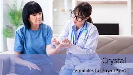  Presentation with incident - Slide set enhanced with old mature woman after incident background and a light blue colored foreground