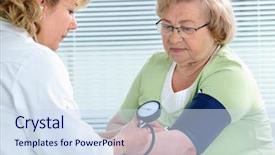  Presentation with measuring blood pressure in haitian - PPT theme featuring its owner wearing matching background and a  colored foreground.