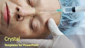  Presentation with injection - Slide set with old medical - senior woman getting on face background and a tawny brown colored foreground