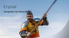  Presentation with armor - Amazing presentation having old medieval knight in armor holds axe backdrop and a light blue colored foreground