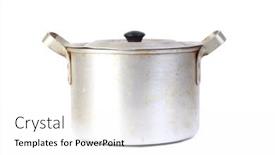  Presentation with metal - Presentation theme featuring old-metal-saucepan-isolated-object background and a white colored foreground