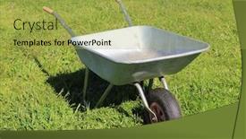  Presentation with grass - PPT theme featuring old-metal-trolley-on-green background and a yellow colored foreground