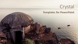  Presentation with albania - Beautiful slide set featuring communist - old military bunker at lake backdrop and a sky blue colored foreground