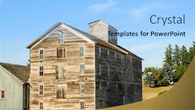  Presentation with factory - Slides with old-mill-or-factory background and a light blue colored foreground