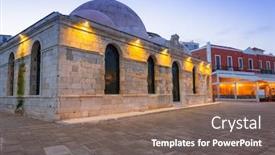 Presentation with dawn - PPT layouts with old mosque in chania port at dawn on crete greece background and a coral colored foreground