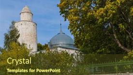  Presentation with mosque - Presentation theme with old-mosque-with-a-minaret background and a tawny brown colored foreground