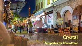  Presentation with city street - Theme having old mostar city town street background and a tawny brown colored foreground