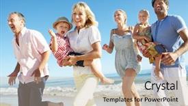  Presentation with generation - PPT theme enhanced with old mother - multi generation family enjoying beach background and a mint green colored foreground