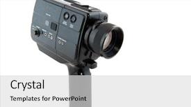  Presentation with old movie strip - Colorful slides enhanced with old movie camera for celluloid backdrop and a light gray colored foreground