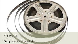  Presentation with movie reel - Slides featuring old movie film on metal reel isolated on white background and a mint green colored foreground