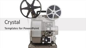  Presentation with film reels - Beautiful slide set featuring old movie projector with film backdrop and a light gray colored foreground