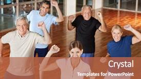  Presentation with group of happy couples - Slide deck enhanced with old music - happy senior group moving background and a  colored foreground