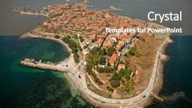  Presentation with aerial - PPT theme with old nessebar city bulgaria aerial background and a coral colored foreground