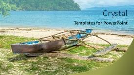  Presentation with navigate - Slides consisting of old-outrigger-boat-used background and a light blue colored foreground