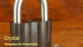 Presentation with padlock - Presentation design featuring old padlock with keys on wooden background close-up background and a tawny brown colored foreground