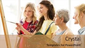  Presentation with school art and music - Cool new slides with old painters - art school creativity and people backdrop and a  colored foreground