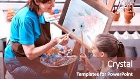  Presentation with artist - Slides having old painters - artist painting easel in studio background and a tawny brown colored foreground