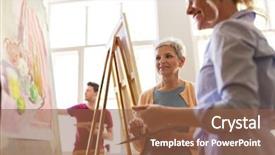  Presentation with painting old - PPT theme having old painters - creativity education and people concept background and a tawny brown colored foreground