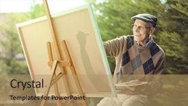  Presentation with robot elderly - Amazing theme having old painters - elderly man painting backdrop and a coral colored foreground