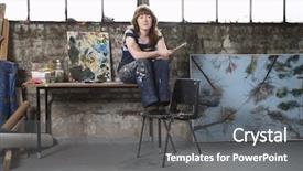  Presentation with female - Beautiful slide deck featuring old painters - full length of thoughtful young backdrop and a gray colored foreground