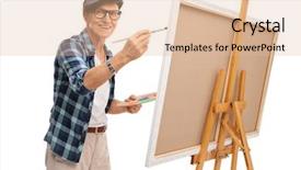  Presentation with art historical painting - Amazing theme having old painters - joyful mature artist painting backdrop and a  colored foreground
