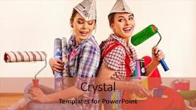  Presentation with done - Cool new slides with old painters - repair home women holding bank backdrop and a coral colored foreground