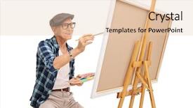  Presentation with canvas - Audience pleasing PPT theme consisting of old painters - senior artist painting backdrop and a lemonade colored foreground
