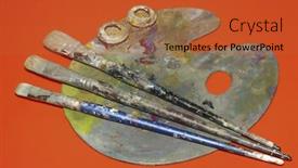  Presentation with well - Theme with old painters palette and three well used brushes background and a red colored foreground