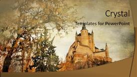  Presentation with castle - Slide deck having old painting - mysterious castle alcazar in segovia background and a coral colored foreground