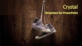  Presentation with old butcher shop - Amazing slide deck having old pair of denim shoes backdrop and a wine colored foreground